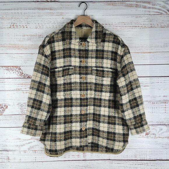 Banana Republic Womens MP Plaid Italian Boucle Shirt Jacket Shacket Oversized - Picture 1 of 8